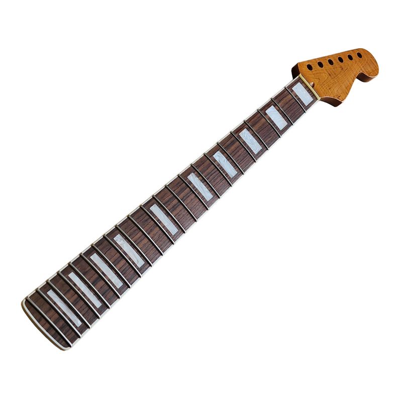Brio Master Built Flamed Maple S-Style Neck – Rosewood Fingerboard w/ Binding &amp; Block Inlays