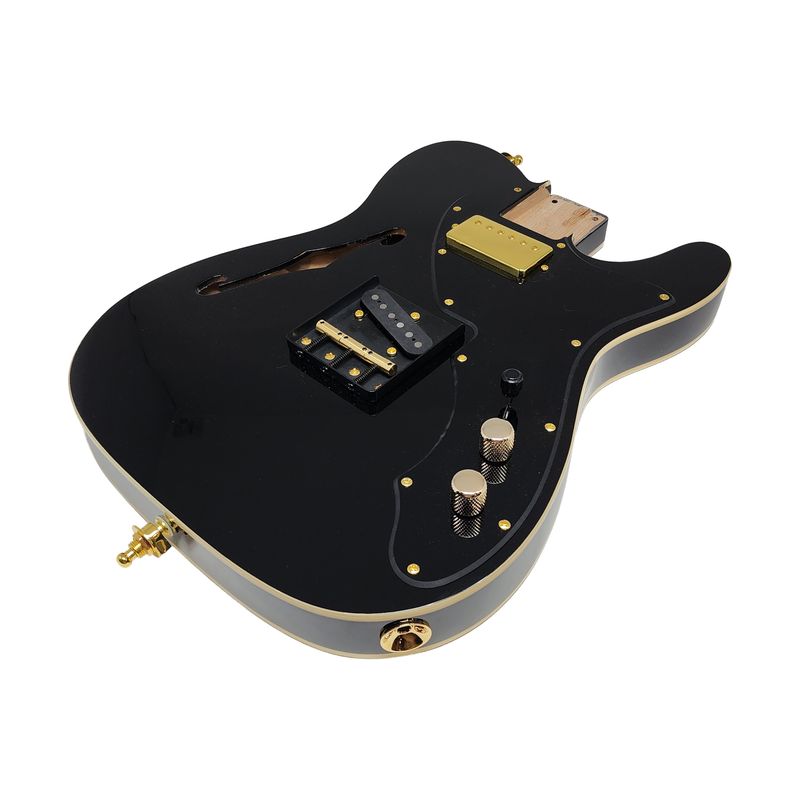 Carparelli RIGHT-HANDED Brio ’69 T-Style Thinline Pre-Loaded Semi-Hollow Alder Body – Black / Double Bound / Gold Hardware