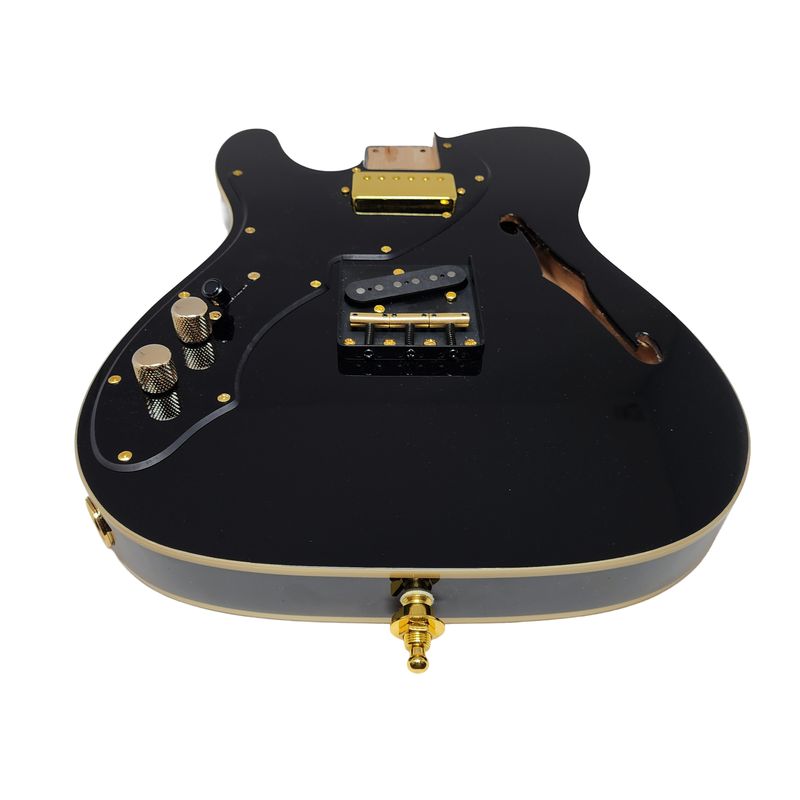 Carparelli LEFT-HANDED Brio ’69 T-Style Thinline Pre-Loaded Semi-Hollow Alder Body – Black / Double Bound / Gold Hardware