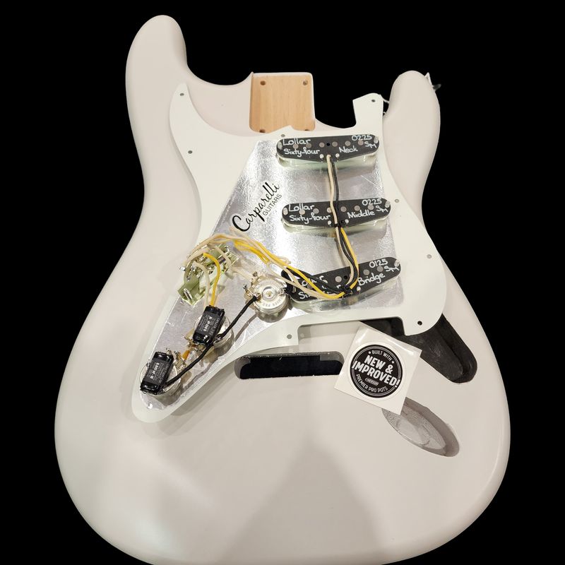 Carparelli Pre-Loaded S-Style Body – Lollar Sixty-Four Pickups – Olympic White – Emerson / Del Ritmo / Pure Tone