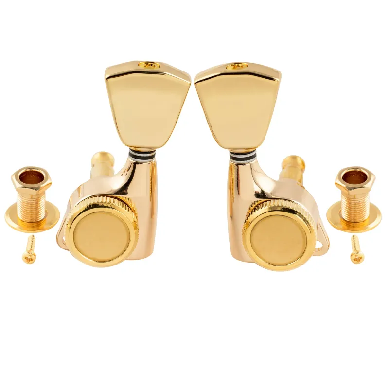 3x3 Locking Guitar Tuners – 18:1 Ratio – 3R/3L Keystone Button Machine Heads GOLD