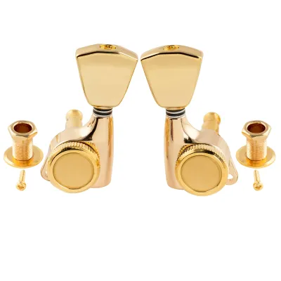 3x3 Locking Guitar Tuners – 18:1 Ratio – 3R/3L Keystone Button Machine Heads GOLD