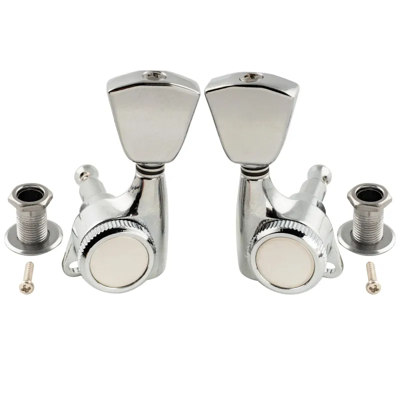 3x3 Locking Guitar Tuners – 18:1 Ratio – 3R/3L Keystone Button Machine Heads CHROME