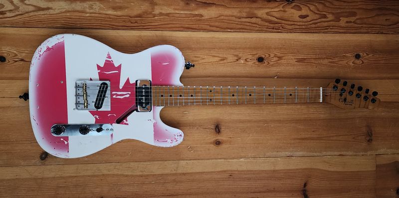 Carparelli Patriotic T-Style Custom Build Relic Canadian Flag Finish • Roasted Flame Maple Neck • Stacked P90 / Rail Pickup • Coil Splitting