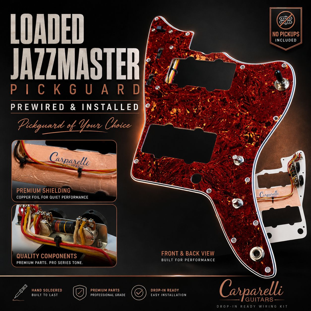 Carparelli Loaded Jazzmaster® Pickguard Wiring Kit – Prewired &amp; Installed on Your Choice of Pickguard