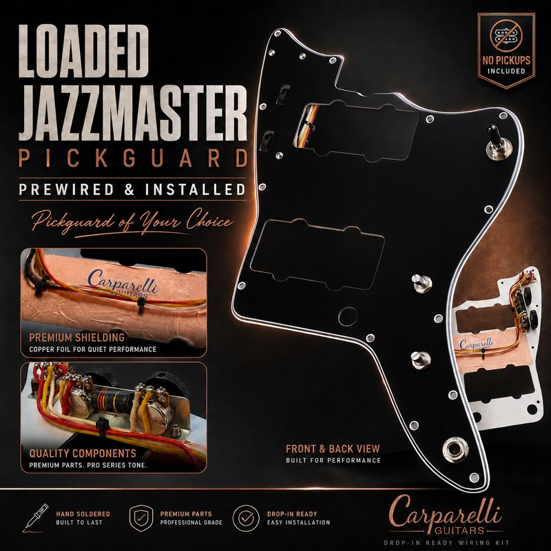 Carparelli Loaded Jazzmaster® Pickguard Wiring Kit – Prewired &amp; Installed on Your Choice of Pickguard