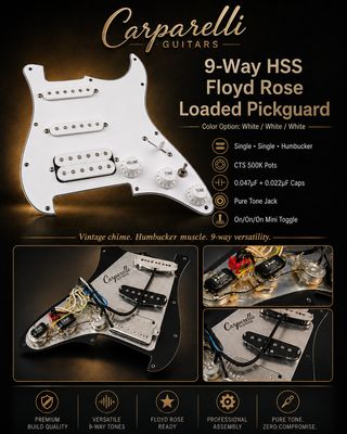 Carparelli 9-Way HSS Floyd Rose Strat Mod – Pro-Built Loaded Pickguard with Humbucker Bridge &amp; Vintage Tone System