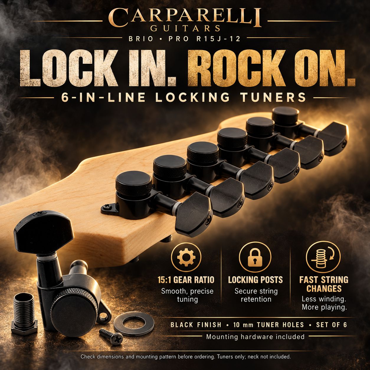 ​Pro Locking Guitar Tuners – 6-In-Line Set