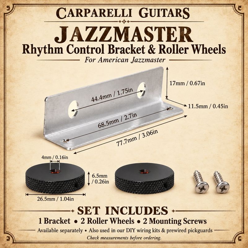 Jazzmaster Rhythm Control Bracket Set – 2 Roller Wheels &amp; Mounting Screws