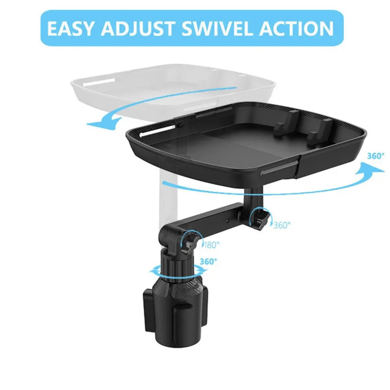 Car Food Tray with 360° Adjustable Swivel Arm &amp; Phone Stand