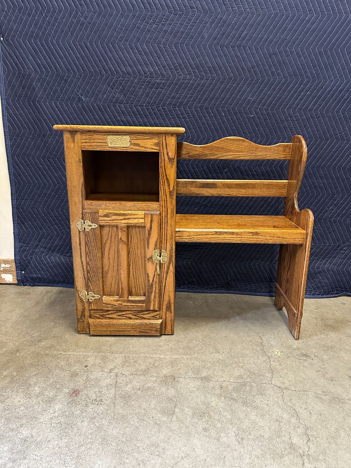 Antique Vintage White Clad Oak Ice Box w/ Bench (Telephone Gossip