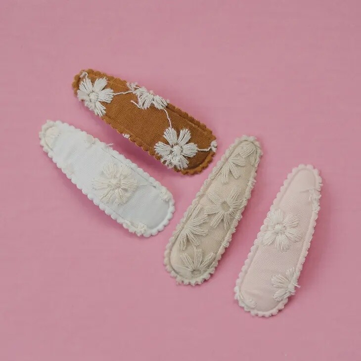 Set of 4 Floral Embroidered Snap Clips