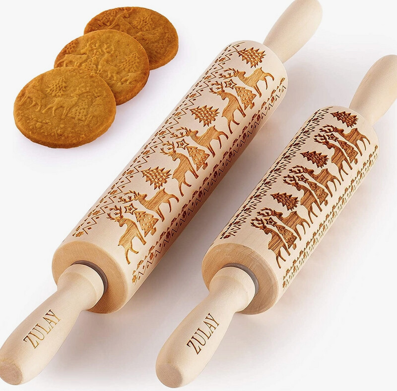 Wooden Carved Christmas Rolling Pin (Set of 2)