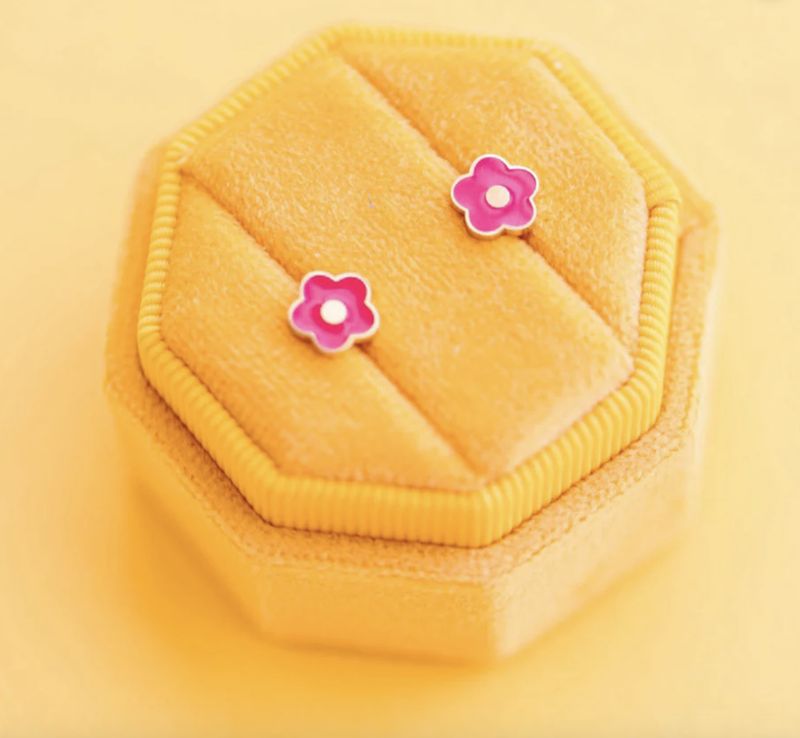 Hot Pink Flower Earrings