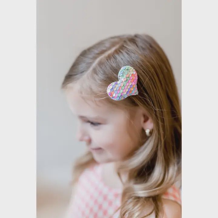 Sequin Hair Clip Set - Rainbow Heart