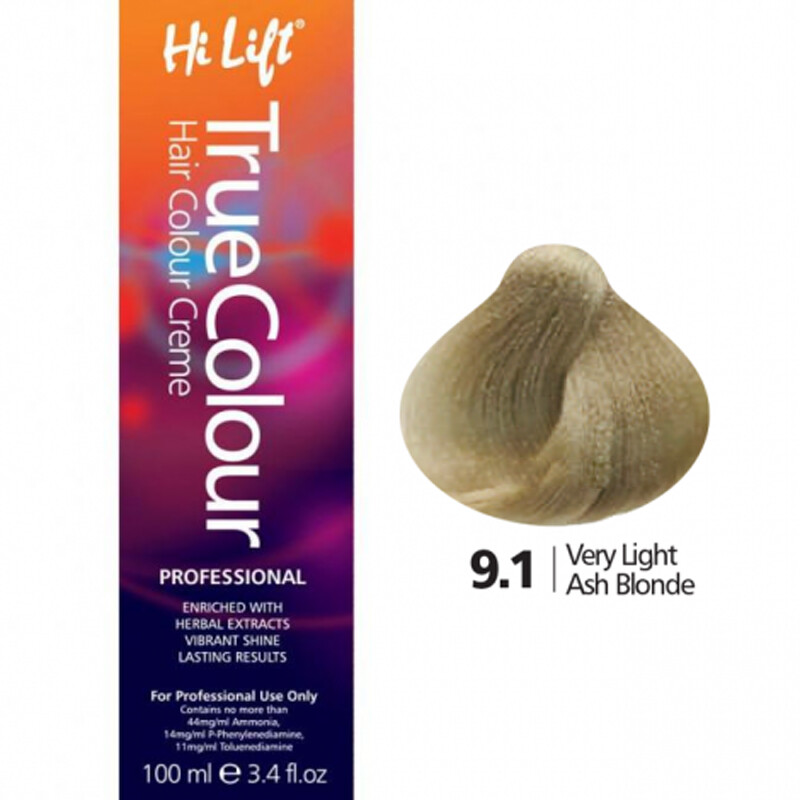 True Colour Permanent Hair Color Cream 9.1 Very Light Ash Blonde 100ml