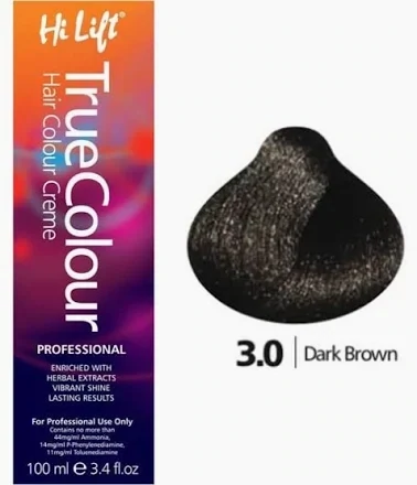 Hi Lift True Colour Permanent Hair Color Cream 3.0 Dark Brown 100ml
