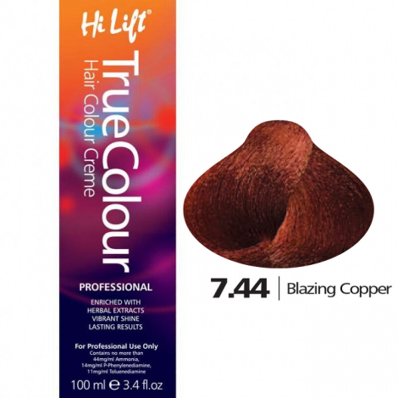 True Colour Permanent Hair Color Cream 7.44 Blazing Copper 100ml