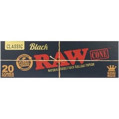 RAW - King Size Black Classic Pre Rolled Cones – 20 ct