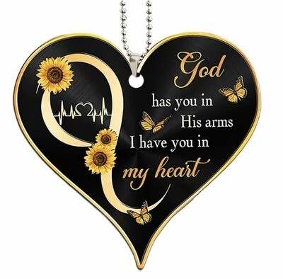 &quot;Elevate Your Ride: Creative Cross Heart Shaped Car Rearview Mirror Pendant&quot; 🚗✨❤️