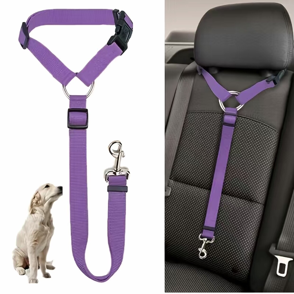 Secure Travels: 2-in-1 Adjustable Pet Car Seat Belt