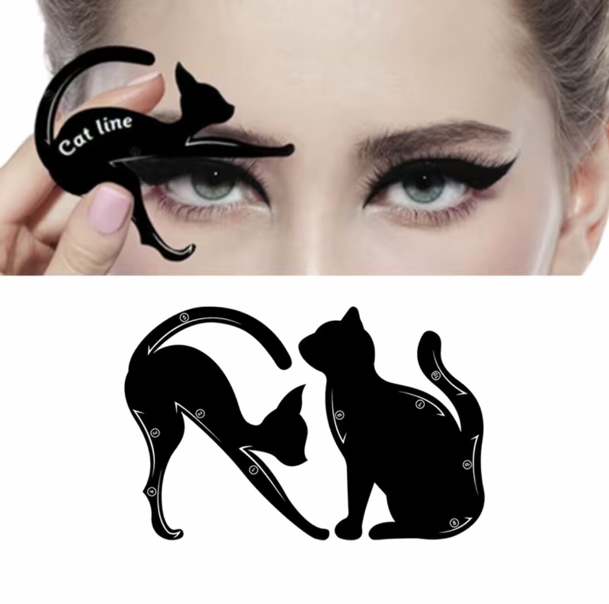 Purr-fect Eyes: 2-in-1 Cat Shape Eyeliner Template and Smoky Eyeshadow Applicator Kit