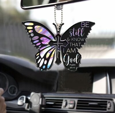Glimmering Wings: Butterfly and Heart Rearview Mirror Charm
