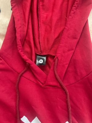 Red Sleeveless Graphic Hoodie – White Smile Face Pullover, Size Medium