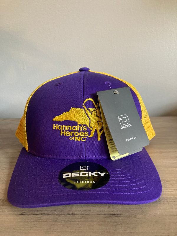 Hannah's Heroes purple and gold hat