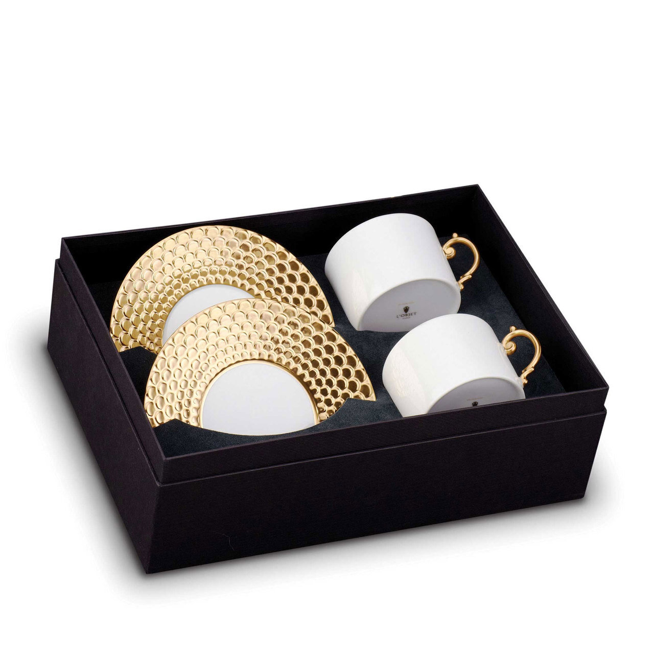 L'Objet Aegean Tea Cup and Saucer Gift Box of 2 Gold