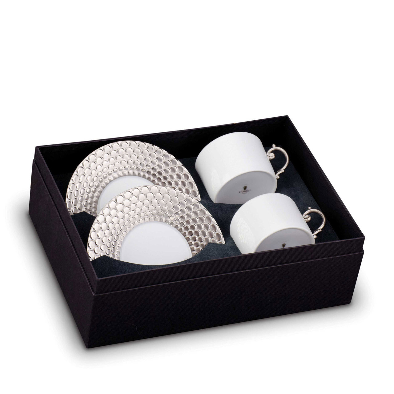L'Objet Aegean Tea Cup and Saucer Gift Box of 2 Platinum