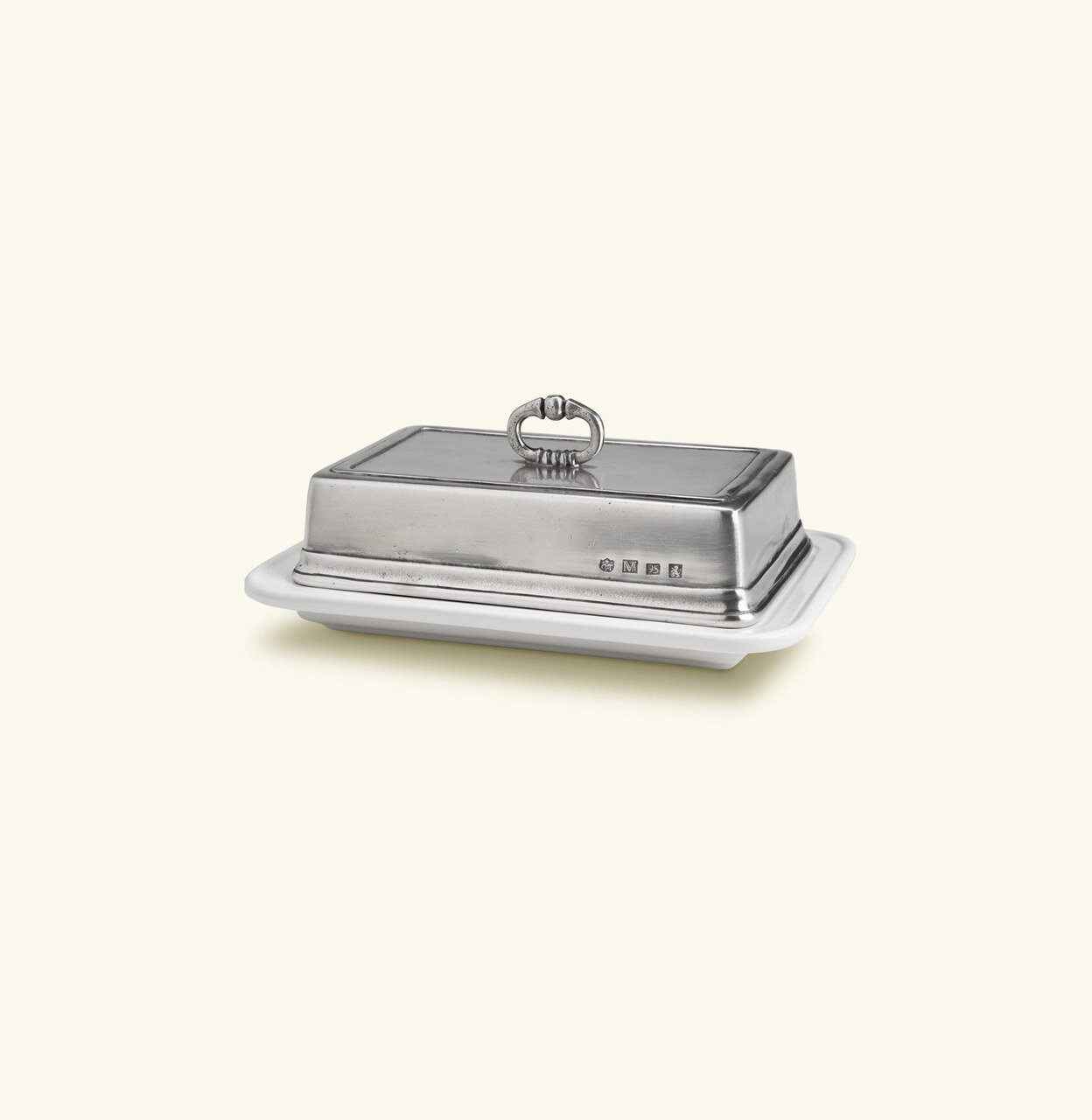 Match Pewter Convivio Double Butter Dish With Cover - White