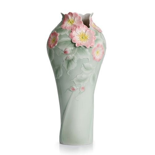 Franz Porcelain Beauty Dog Rose Flower Large Vase (Limited Edition 2,000) FZ02299