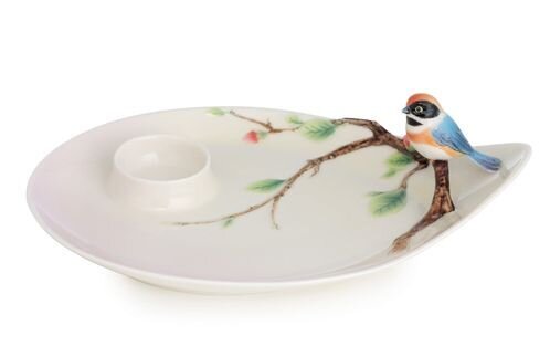 Franz Porcelain Black-Throated Passerine Bird Design Sculptured Porcelain Dessert Plate FZ02760