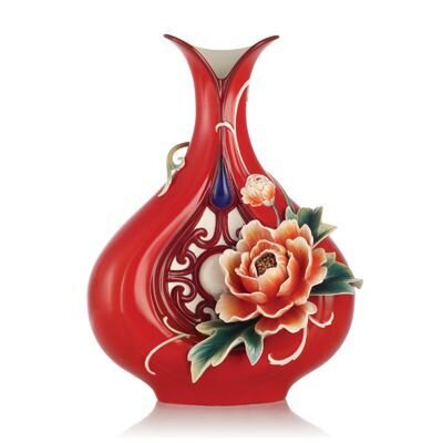 Franz Porcelain Blessings and Wealth-Peony Design Sculptured Porcelain Vase FZ03188