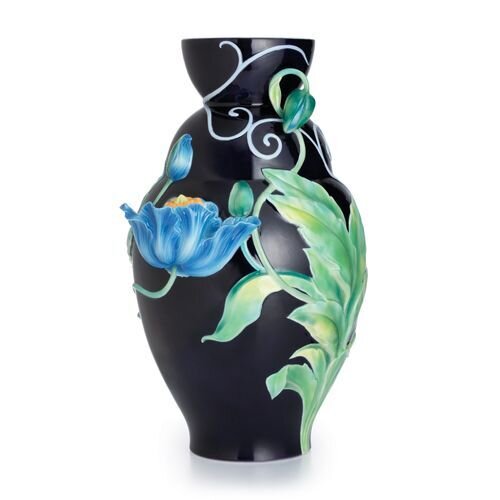 Franz Porcelain Blue Poppy Design Sculptured Porcelain Large Vase Limited Edition 2,000 FZ02743