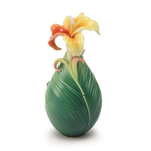 Franz Porcelain Brilliant Blooms Canna Lily Flower Sugar Jar FZ01814