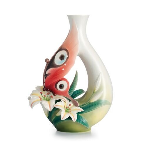 Franz Porcelain Butterfly And Lily Flower Large Vase (Limited Edition 2,000) FZ02426
