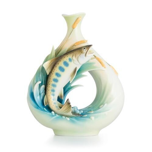 Franz Porcelain Cherry Salmon Design Sculptured Porcelain Mid Size Vase FZ02669