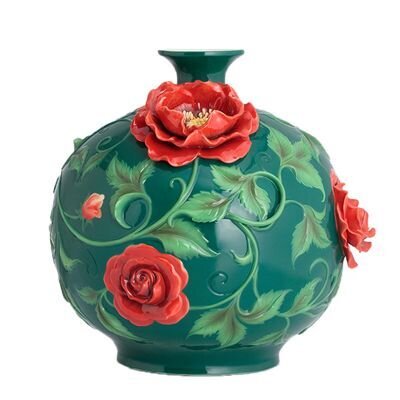 Franz Porcelain Chinese Rose Design Sculptured Porcelain Large Vase FZ02815