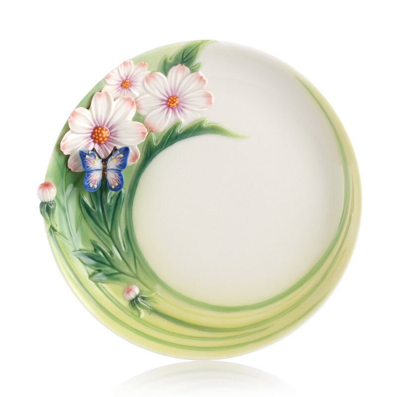 Franz Porcelain Cosmos Of Color Cosmos and Butterfly Cake Plate FZ03131