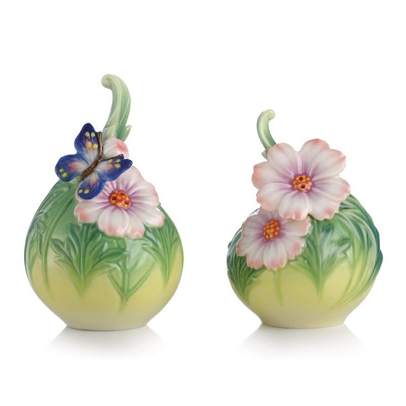 Franz Porcelain Cosmos Of Color Cosmos and Butterfly Salt and Pepper Shakers FZ03128