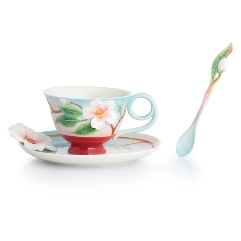 Franz Porcelain Everlasting Love Camellia Cup Saucer Spoon Set FZ02869