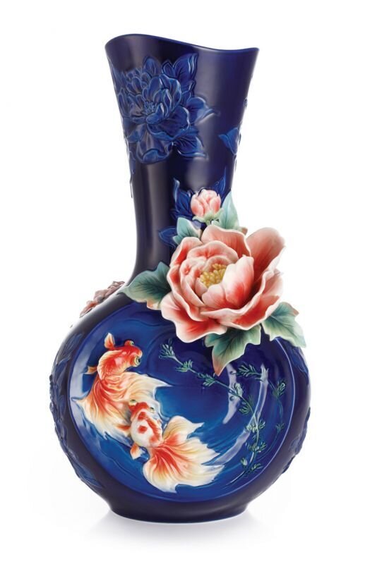 Franz Porcelain Goldfish And Peony Vase Limited Edition 988 FZ03010