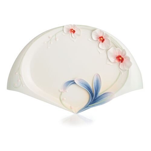 Franz Porcelain Graceful Orchid Flower Design Sculptured Porcelain Ornamental Platter FZ02692