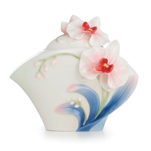 Franz Porcelain Graceful Orchid Flower Design Sculptured Porcelain Sugar Jar FZ02691