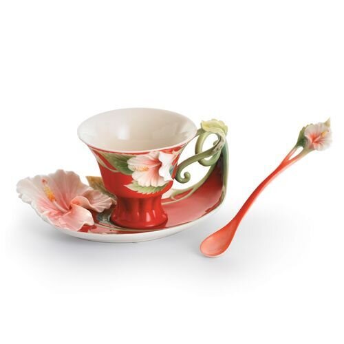 Franz Porcelain Island Beauty Hibiscus Flower Cup Saucer Spoon Set FZ00978
