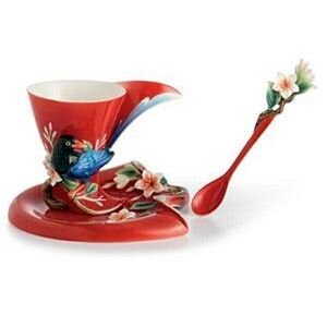 Franz Porcelain Joyful Magpie Cup Saucer Spoon Set FZ01752