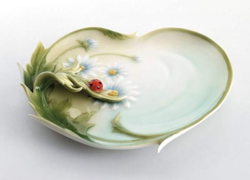 Franz Porcelain Ladybug Design Sculptured Porcelain Dessert Plate FZ00594