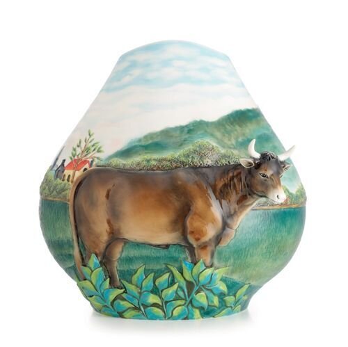 Franz Porcelain Landscape With Cattle Sculptured Porcelain Mid Size Vase (Inspired By Henri Rousseau) FZ02681